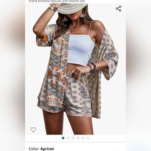 Summer Outfit! Kimono Top and Shorts Set! New! 2 Piece Set Outfit Large 8/10